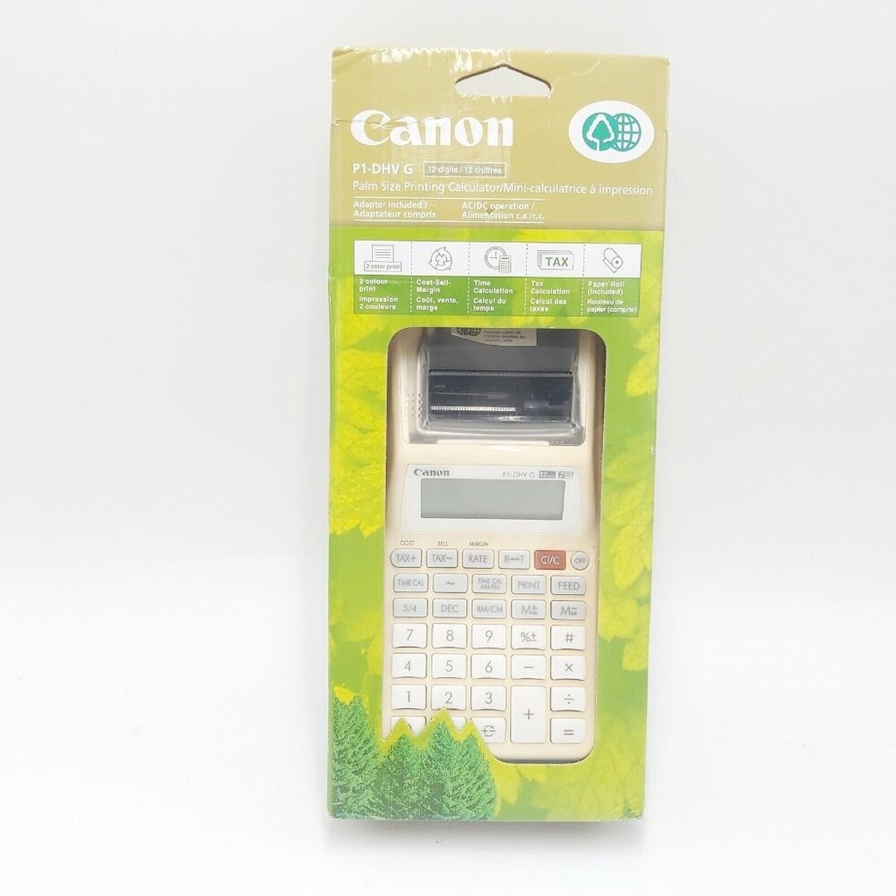 Canon P1-DHV G 12 Digit 2 Color Printing Calculator Cream with Adaptor and Paper